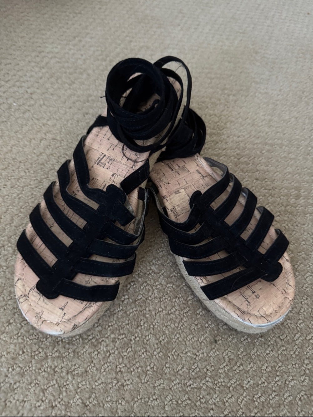 Circus by Sam Edelman Black Multi-Strap Cork Wedge Sandals